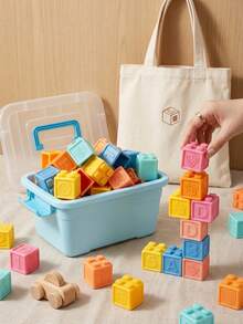 Soft Rubber Building Blocks For Infants, Educational And Cognitive Toys For Early Learning, Stacking And Building, Designed For Grasping Training, Chewable Soft Rubber Toys, Suitable For Baby, Promoting Cognitive Development, Birthday/Halloween Gift - Multicolor - View 7
