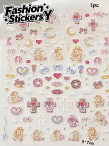 1pc Sweet Style Ins Lens Decorative Sticker, Cute Cartoon Heart Cloud Angel Pattern Phone Lens Frame Sticker, Self-Adhesive DIY Phone Tablet Camera Lens Beautification Sticker, Wear-Resistant High-Definition Lens Protection Sticker, Minimalist Versatile Phone Case DIY Decoration Material - 1 Cloud Angel - View 1