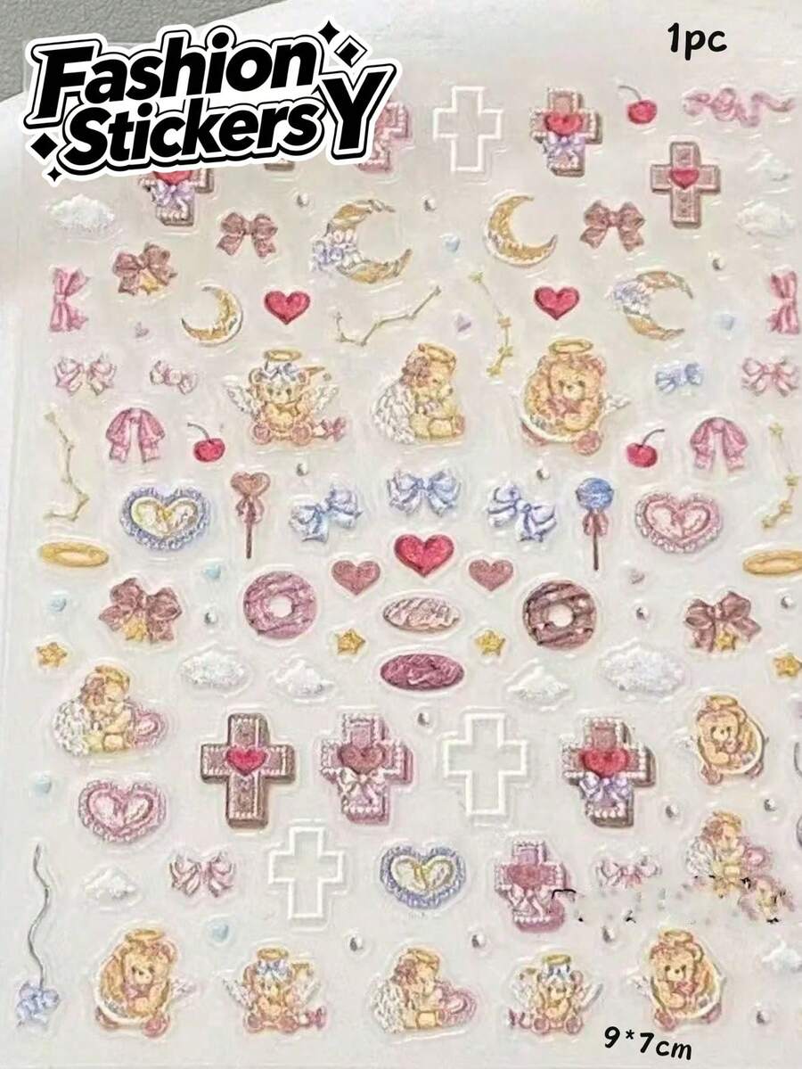 1pc Sweet Style Ins Lens Decorative Sticker, Cute Cartoon Heart Cloud Angel Pattern Phone Lens Frame Sticker, Self-Adhesive DIY Phone Tablet Camera Lens Beautification Sticker, Wear-Resistant High-Definition Lens Protection Sticker, Minimalist Versatile Phone Case DIY Decoration Material - 1 Cloud Angel - View 1