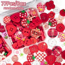 11/22/33/44/55/66/77/88/99Pcs Boxed Red Mixed Color Handmade Button Set, Heart Floral Star Plaid Print Resin Buttons, Multi-Hole Sewing Buttons Suitable For DIY Handmade Scrapbook Decoration Buttons, Clothing Accessories - Multicolor - View 15
