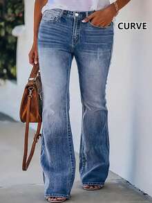 Quần jeans ống loe dáng ôm thời trang mới dành cho nữ cỡ lớn, thích hợp cho kỳ nghỉ xuân. - Rửa nhẹ - Xem 3