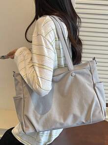 Large Capacity Fashion Crossbody Bag, Lightweight, Foldable, Multiple Pockets, Zipper Closure, Adjustable Shoulder Strap - Grey - View 9