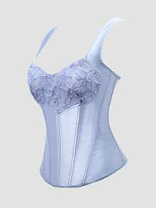 Women's Light Blue Satin Corset Top, Shoulder Strap Long Boning Bustier, Halloween Party Date Outing Top, Suitable For Holiday Parties - Blue - View 3