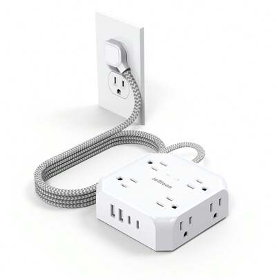 Surge Protector Power Strip, 12 In 1 Power Strip With 8 AC Outlets + 2 USB-A + 2 USB-C Ports, 1050J Surge Protection, Flat 45° Plug, Wall Mountable Charging Station For Home Office Dorm