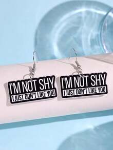 1對創意趣味時尚獨特標語「I'M NOT SHY I JUST DON'T LIKE YOU」壓克力耳環，適合女性日常佩戴與派對珠寶 - 彩色 - 查看 6