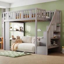90 X 200 Cm Loft Bed, Kids' Bed With Storage Stairs - 灰色的 - 查看 1