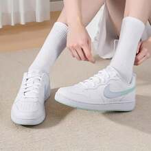 Nike New COURT BOROUGH Big Kids Flat Low-Top Versatile Casual Skate Shoes - White/Blue-green - View 4