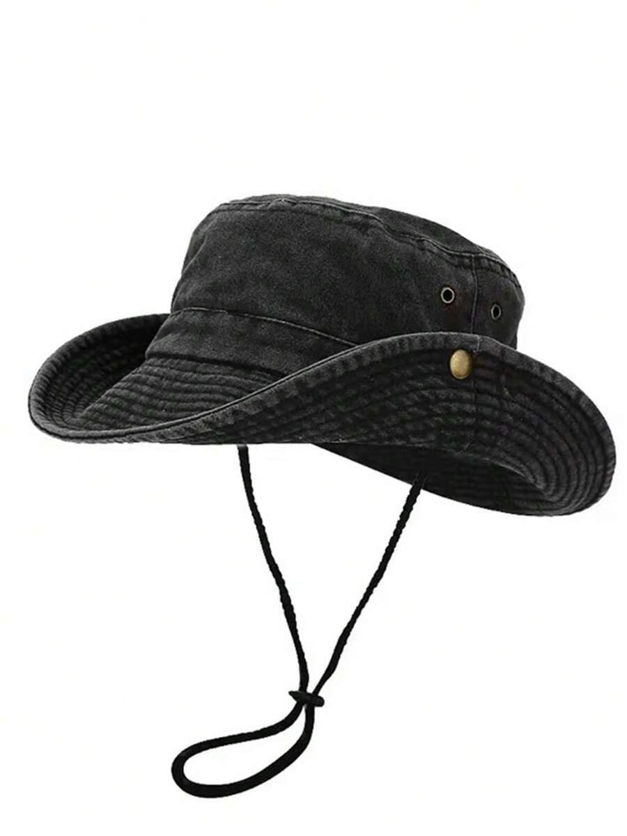1 buah Topi Ember Bertepi Lebar Warna Polos, Pelindung Matahari untuk Aktivitas Luar Ruangan seperti Memancing, Mendaki, dan Olahraga, Cocok untuk Musim Semi, Musim Gugur, Perjalanan Musim Panas, dan Pantai - QM-DanCeng - View 1