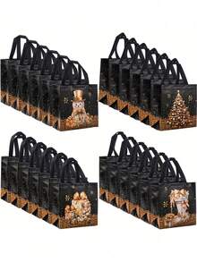 4pcs/1pc Black Christmas Gift Bags With Handles, Christmas Tree And Snowman Pattern, Portable Party Gift Bags, Non-Woven Fabric Shopping Bags, Suitable For Christmas And Daily Use - One Size Fits All - View 5