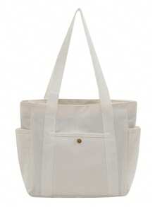 Large Capacity Canvas College Style Casual Tote Bag Shopping Bag Multifunctional Shoulder Bag Upgraded Canvas Bag - White - View 12