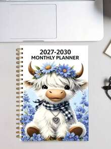 2027-2030 Monthly Planner, 4-Year Calendar, Purple Floral Highland Cow Theme Cover Design Diary, Annual Schedule Planner, Monthly Tab Pages, 48-Month Calendar, 5.5x8.3 Inch Thick Paper - A - View 5