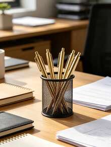 12pcs Luxury Gold Ballpoint Pens, Large Capacity Retractable Black Ink Pens, Smooth Writing, Suitable For Wedding Bridal Party, Business Office, Diary, Guest Gifts - A - View 4