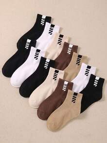 5/10/20 Pairs Random Color Mid-Calf Socks, Earth Tone Classic Versatile Style, Unisex, Suitable For Boys, Girls And Students, Ideal For Outdoor Activities - Multicolor - View 5
