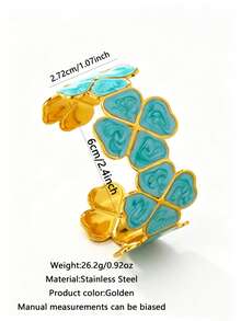 1 buah Gelang Bangle Terbuka Stainless Steel Enamel Desain Daun Semanggi Empat Daun Minimalis untuk Wanita, Cocok untuk Liburan, Kencan, atau Sebagai Hadiah Liburan untuk Teman - Yellow Gold - View 15