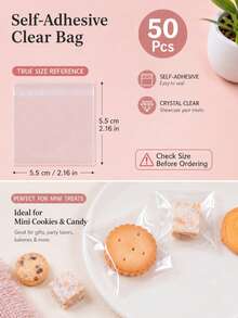 50/100pcs Transparent PP Self-Adhesive Cookie Bags, Mini Resealable Snack Candy Packaging Bags Suitable For Baked Foods, Size 5.5x5.5/7x7/10x10/14x14/15x18cm - Multicolor - View 15