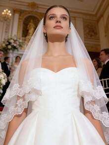 1pc Women's Long Lightweight Lace Floral Wrap Veil, Suitable For Wedding, Party And Outdoor Activities - White - View 2