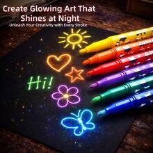 1 Box Glow-In-The-Dark Highlighter Pen Set, Fluorescent Colored Markers, Suitable For Drawing, Journaling, Poster Making, DIY Crafts, Scrapbooking And Art Supplies - Multicolor - View 4