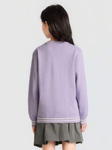 Balabala Suéter de punto suave para niña preadolescente, top básico tipo pullover cómodo para capas en otoño e invierno, para niños y niñas - tono morado blanco - Ver 3