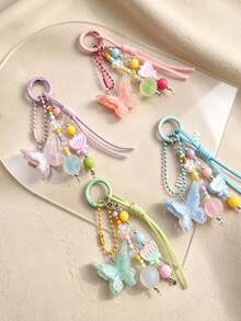 1pc New Resin Flower Butterfly Keychain, Girly Backpack Charm Gift Accessory - Multicolor - View 3