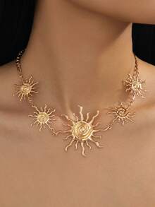 1pc Bohemian Style Gold Sun Spiral Waist Chain, Adjustable Sun Pendant Body Chain, Summer Beach Festival Women's Belly Chain - Gold Necklace - View 12