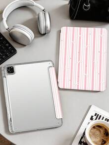 粉色與白色條紋蝴蝶結平板保護殼，適用於 iPad Mini6/Mini7/Air/Air2/9.7/10.2/10.5/10.9 (Air4-Air8)/Pro 11/10th Gen/A16/Pro 11 2024，彩繪圖案平板保護殼配透明壓克力背殼，三折支架，睡眠/喚醒功能，內建筆槽，不含筆，部分機型附相機框 - 彩色 - 查看 7
