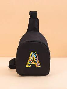 1PC Toddler A-Z Tool Letter Print Chest Bag, Adjustable Shoulder Strap Comfortable Crossbody Bag, Suitable For Toddlers Daily School, Outings And Casual Wear - Black - View 13
