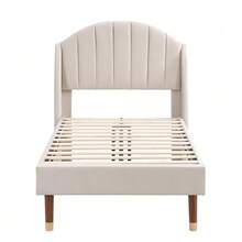 Upholstered Bed 90*200 With Slatted Frame And Headboard, Youth Bed, Single Bed, Wooden Slat Support, Easy Assembly, Velvet, Beige - 米色 - 查看 4