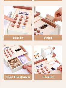 Wooden Pretend Play Cash Register Toy With Openable Cash Drawer, Scanner, Card Reader And Receipt, Complete Supermarket Accessories, Role Play Shopping Game For Kids 3+ Years Old, Money Cards And Calculator For Number Recognition, Addition And Subtraction, Financial Literacy, Parent-Child Interactive Educational Desktop Toy, Birthday Gift For Boys And Girls, Christmas, Easter, Halloween - Multicolor - View 5