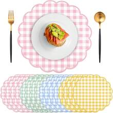20/50Pcs 13.5 Inch Fan-Shaped Plaid Disposable Placemats, Suitable For Table Setting, Event Party, Wedding, Wedding Banquet, Birthday Decoration, 4 Colors Available - View 1
