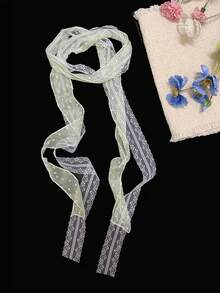 1件精緻蕾絲圍巾，花卉刺繡圍巾，頸部配件，髮箍，層次穿搭，以及日常優雅配件 - 綠色 - 查看 4