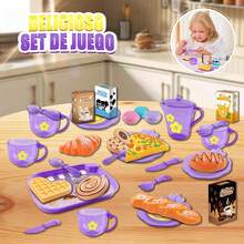 25pcs Girls Tea Party Set, Realistic Kitchen Toy With Desserts And Snacks, Plastic Teacups And Tableware Toy Set, With Portable Storage Box, Holiday Gift For 2+ Years Old Toddlers - Multicolor - View 3