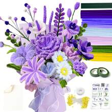 450/626Pcs Purple Pipe Cleaner Flower Making Kit, 450 Fuzzy Chenille Stems, 150 Flower Stamens, 20 Floral Stems, Floral Tape, Wrapping Paper, Ribbon & Video Tutorial, DIY Craft Supplies For Floral Arrangement, Wedding Bouquet & Handmade Gift Projects - Purple Series - View 13