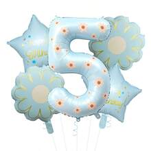 40 Inch Pastel Printed Number Foil Balloon Set, Floral & Heart Pattern Digital Mylar Balloons With Daisy Flower & Happy Birthday Star Balloons, Neutral Milestone Birthday Party Decorations, Photo Booth Supplies - Flower Balloon - View 32