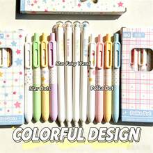 4pcs Polka Dot/Solid Color/Star Pattern Retractable Neutral Pens, Ins Style, Quick-Drying Black Ink Pens For Students And Exams - Little Pudding Pen - View 2