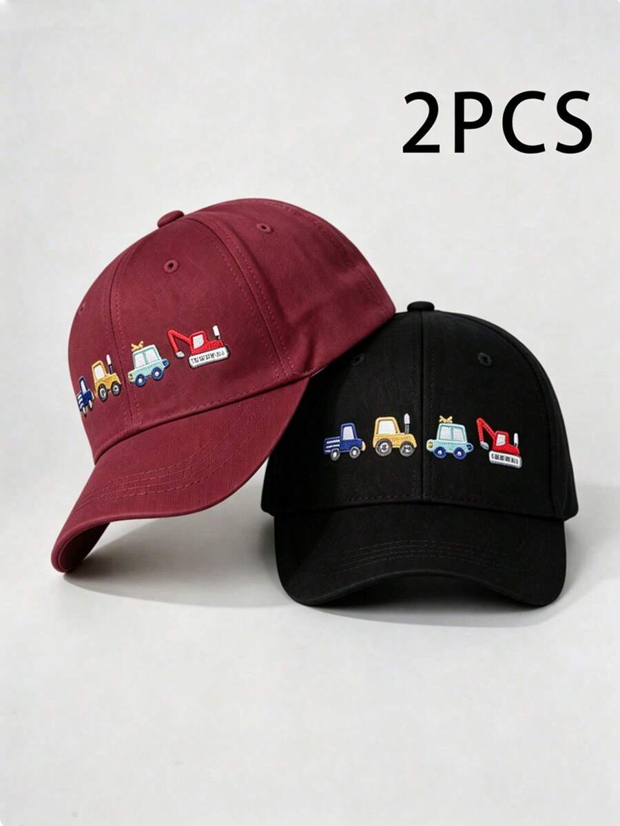 2件組 3-8歲兒童時尚春夏/秋冬防曬棒球帽,適合戶外活動,附個性化裝飾,2-3歲嬰兒可調節UV防護棒球帽,男女童適用 - 黑色+酒紅 - 查看 1