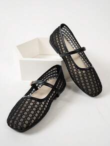 Summer New Ballet Style Flat Shoes For Women, Mesh Strap Design, Suitable For Daily Wear And Commuting - Graphite Black - View 4