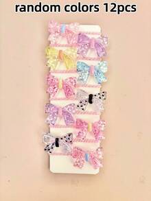 12/24/36pcs Random Glitter Sequin Holographic Bow Hair Ties, Colorful 3D Bow High Elastic Hair Bands - Multicolor - View 9