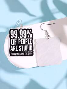 1對創意趣味時尚獨特口號「99.99% OF PEOPLE」壓克力耳環，女款日常佩戴派對飾品 - 彩色 - 查看 4