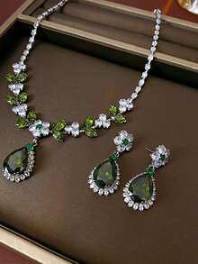 1 Set Zirconia Jewelry, Oval Zirconia Wheat Ear Jewelry Set - Multicolor - View 18