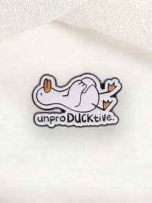 懶洋洋躺平白鴨琺瑯胸章 UnproDUCKtive 幽默辦公室懶散諧音襟章 - 白色 - 查看 5