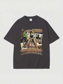 Camiseta Gráfica del Rapero Eladio Carrión, Estilo Casual Holgado para Hombres y Mujeres, Camisetas de Manga Corta Estilo Hip Hop - Negro - Ver 1