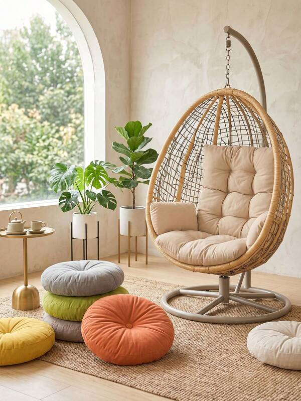 1pc Multifunctional Rocking Chair Cushion, Suitable For Chairs, Hanging Baskets And Recliners. This Cushion Features An Egg-Shaped Hammock Base Design, Comfortable Hanging Chair Cushion, Egg-Shaped Cushion, Hammock Base Cushion, Stylish Cushion Style
