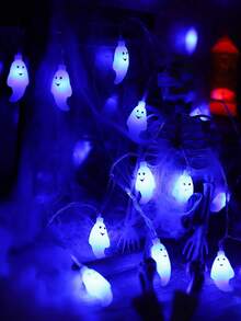 1pc Halloween Ghost Face String Lights, Battery Operated, Smiling Ghost LED Lights, Halloween Decoration, Holiday Party Indoor Wall Decor Lights, Create Spooky Atmosphere - Ghost - View 7