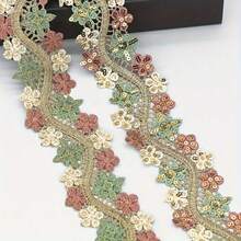 1/5" 金色亮片蕾絲飾邊刺繡花卉蕾絲緞帶 波浪金屬編織邊 多色花卉貼花，適用於縫紉手工、婚紗禮服裝飾、衣飾飾邊、DIY拼接派對裝飾、家用紡織面料 - 粉色 - 查看 5