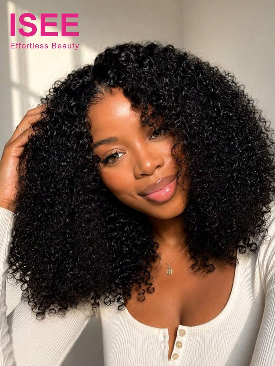 ISEE HAIR Wear Go Glueless Curly Wig, With Drawstring, Transparent 9*6 Lace Front, 180% Density, 8-14 Inch Bob/16-28 Inch, Natural Color, Pre-Cut Lace, Pre-Plucked Hairline, Bleached Knots, Human Hair, For Women Daily Wear - SNatural - View 1