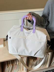 Korean Style Casual Large Capacity Colorblock Dopamine Water-Resistant Minimalist Durable Travel Bag With Luggage Strap Sleeve, Adjustable Wide Long Shoulder Strap, Expandable, Business Trip Short Trip Bag, One Shoulder Crossbody Gym Yoga Bag, Student Dorm Shopping Grocery Mommy Maternity Storage Bag, Fresh Sweet Feminine Versatile Portable Women's Travel Bag - Multicolor - View 6
