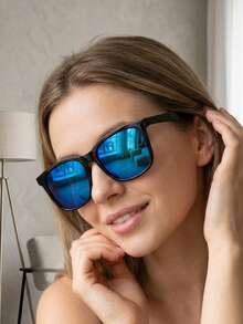 1 Pair Square Minimalist Fashion Glasses, Fashionable Versatile Colorful Coated Lens Large Frame Square Fashion Glasses - Multicolor - View 10