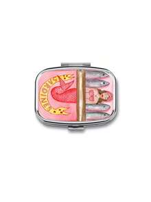 Sardine & Sea Bream Pattern Square Metal Pill Box, Square Mini Pill Box With Compartments, Portable Storage Box For Travel & Home Use, Travel Essential, 2-Compartment Portable Pill Box, Suitable For Storing Medicine, Vitamins, Jewelry, Earrings, Applicable For Travel, Outdoor Activities, Pockets, Handbags - Great Gift For Birthdays And Holidays - Multicolor - View 14