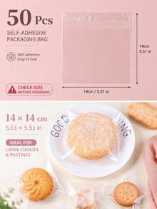 50/100pcs Transparent PP Self-Adhesive Cookie Bags, Mini Resealable Snack Candy Packaging Bags Suitable For Baked Foods, Size 5.5x5.5/7x7/10x10/14x14/15x18cm - Multicolor - View 20