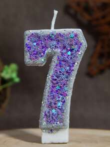 1 pezzo Candela numero 0-9 con pentagramma glitterato viola, stile principessa, stile girly, fatta a mano fai-da-te, decorazione per torta di compleanno per bambini - Lilla Viola - Visualizzare 18